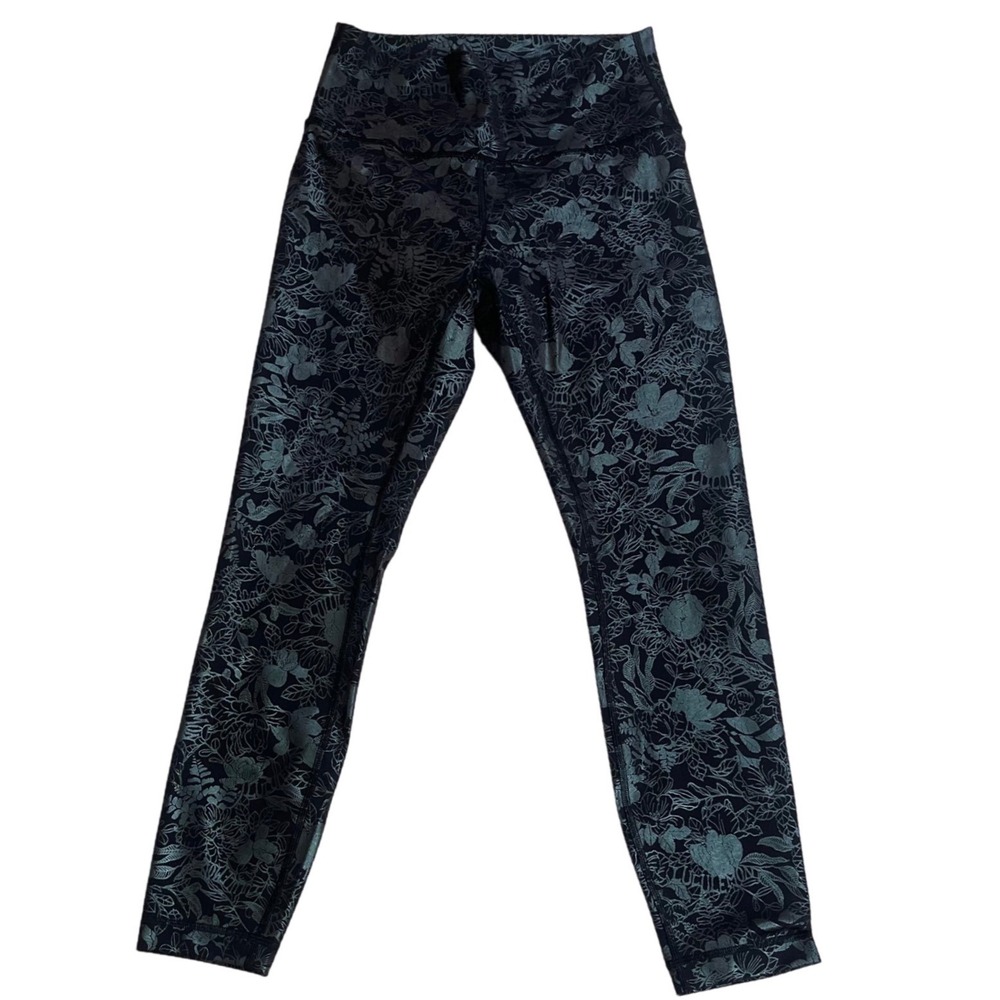 Lululemon Wunder under High-Rise Black Metallic Foil Floral Sz 6 used once 25"